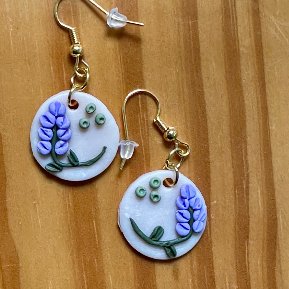 Handcrafted Floral Earrings - Purple and Green